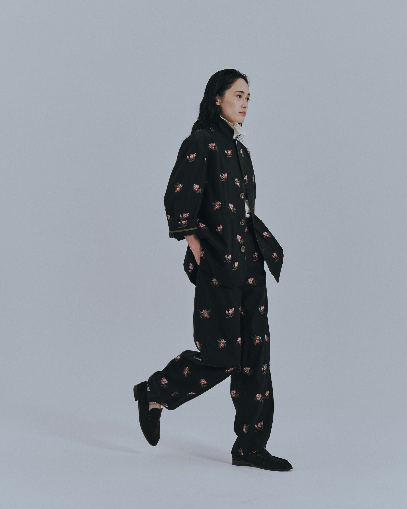 予約販売【27SS】スラックス_原反刺繍（こぶし） / Slacks_Fabric Embroidery（Kobushi）