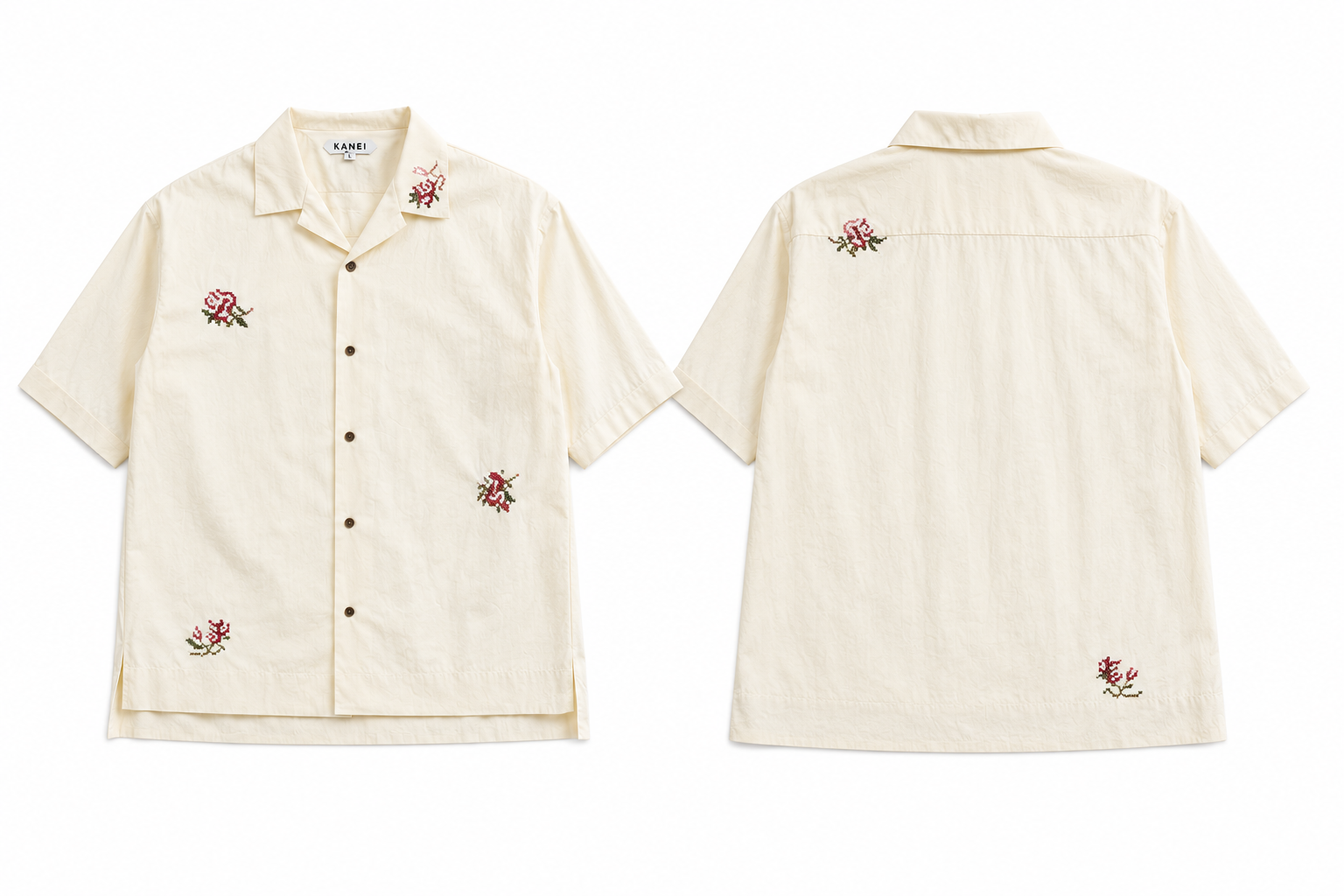 予約販売【27SS】開襟シャツ_刺繍（こぶし） / Open Collar Shirt_Embroidery（Kobushi）